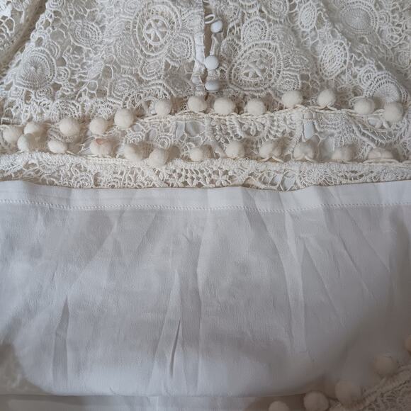 TULAROSA Boho Crochet Crop Top Blouse Shirt Cottage Fairy Cotton Off-White Cream - Picture 4 of 11